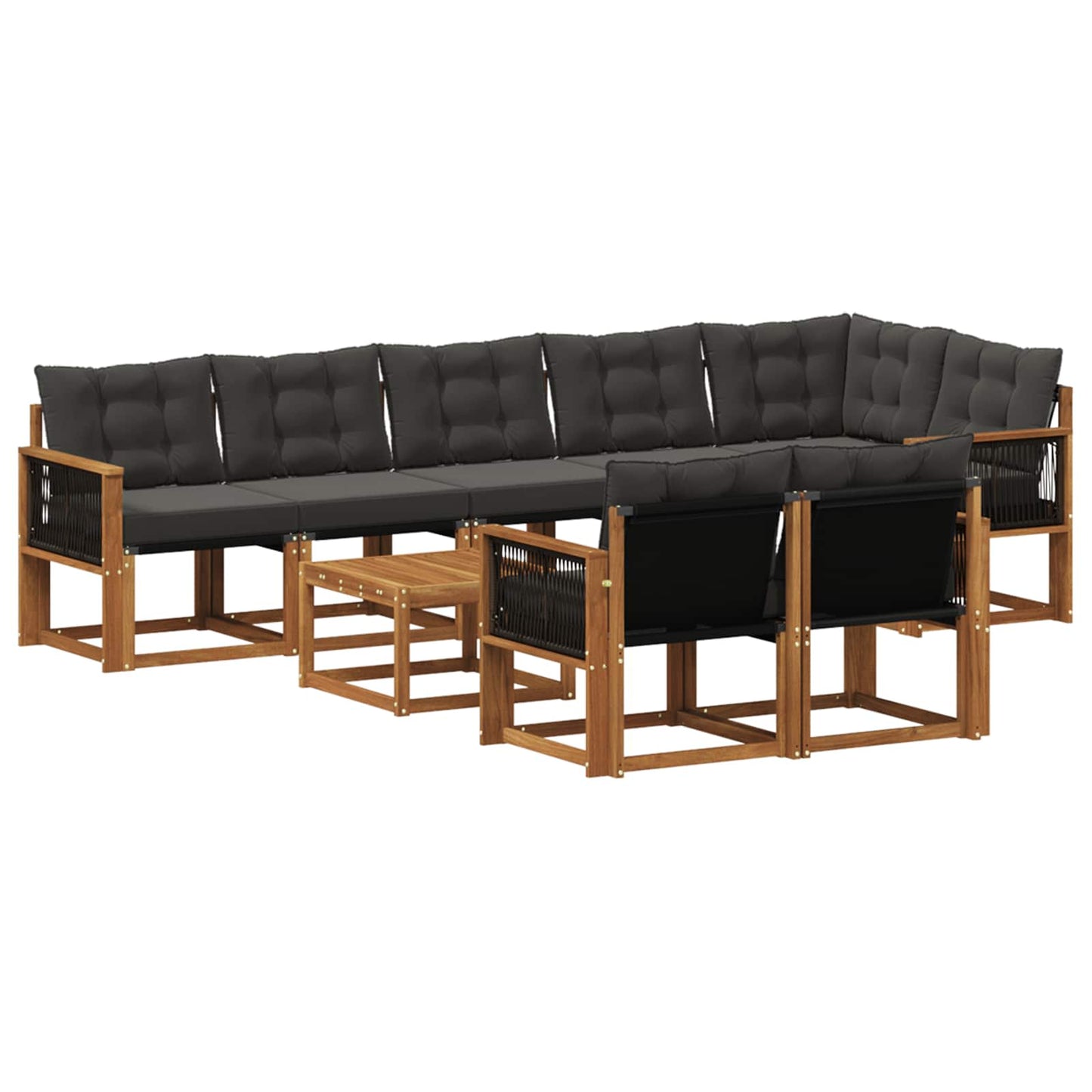 Set di divani da esterno con cuscino 9 pcs Naturale e Nero | homemem39