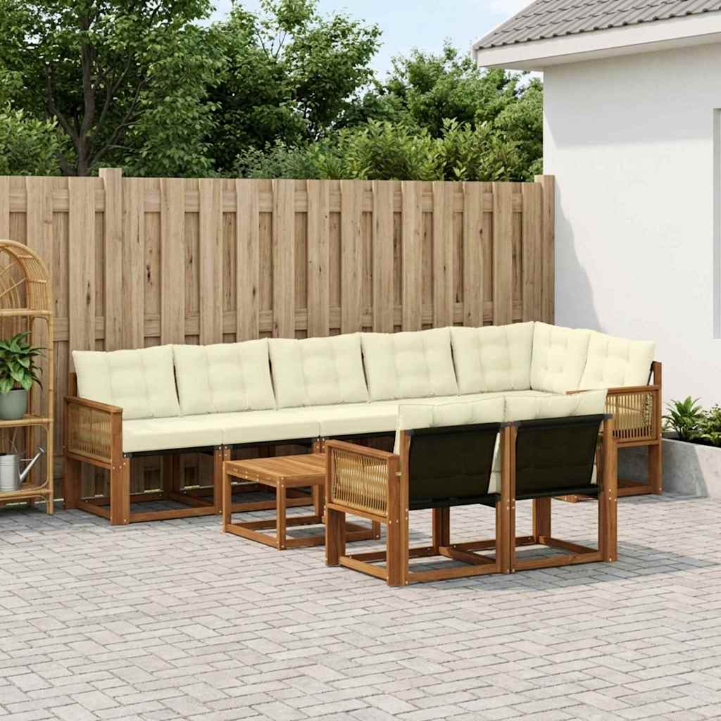 Set di divani da esterno con cuscino 9 pcs Naturale e Crema | homemem39