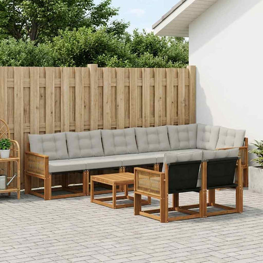 Set di divani da esterno 9 pcs Naturale e Grigio Chiaro | homemem39