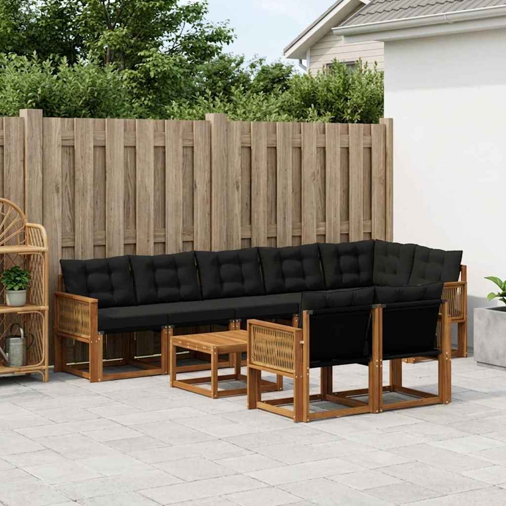 Set di divani da esterno con cuscino 9 pcs Naturale e Nero | homemem39