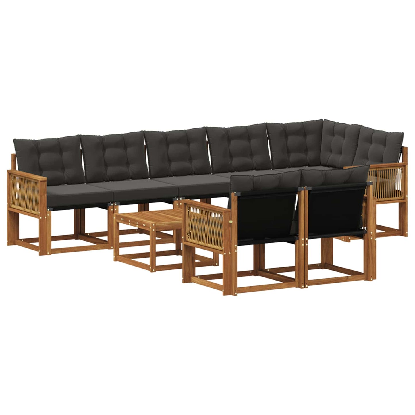 Set di divani da esterno con cuscino 9 pcs Naturale e Nero | homemem39