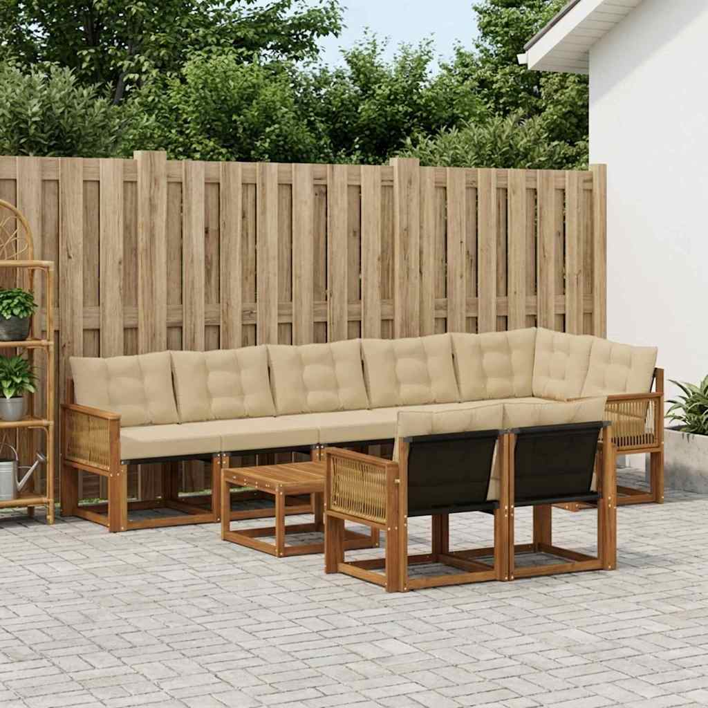 Set di divani da esterno con cuscino 9 pcs Naturale e Beige | homemem39