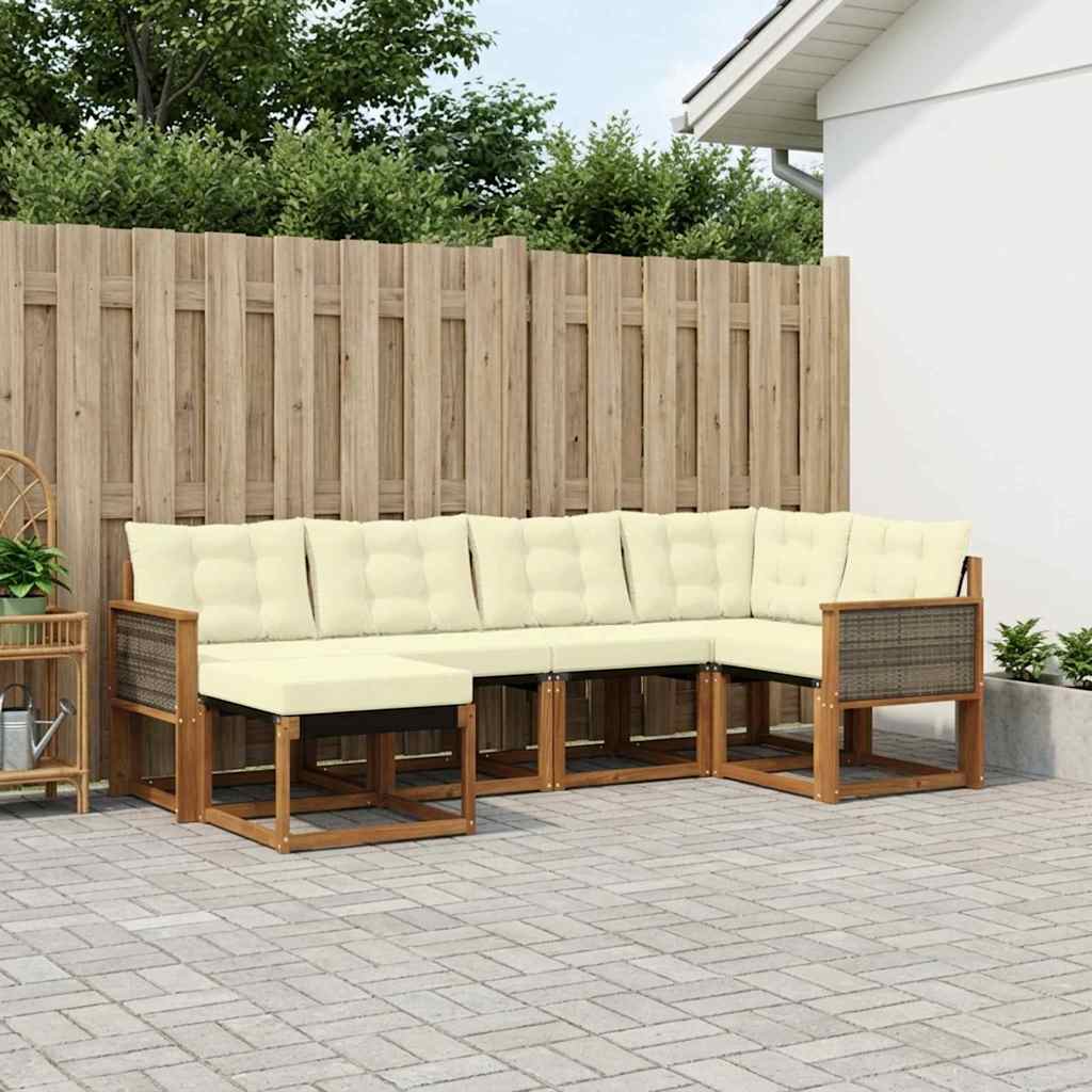 Set di divani da esterno con cuscino 6 pcs Naturale e Crema