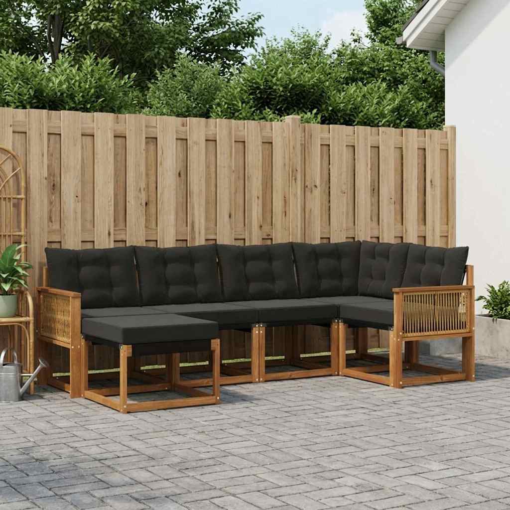 Set di divani da esterno con cuscino 6 pcs Naturale e Nero