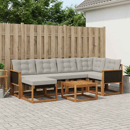 Set di divani da esterno 7 pcs Naturale e Grigio Chiaro