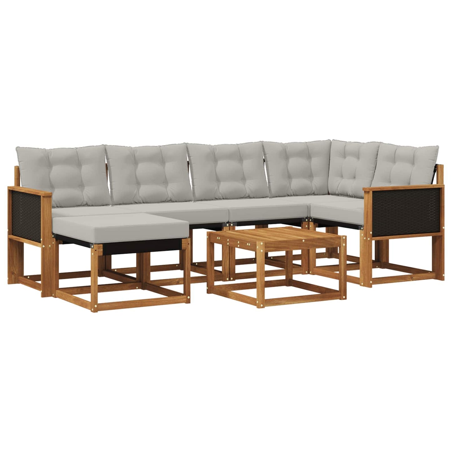 Set di divani da esterno 7 pcs Naturale e Grigio Chiaro