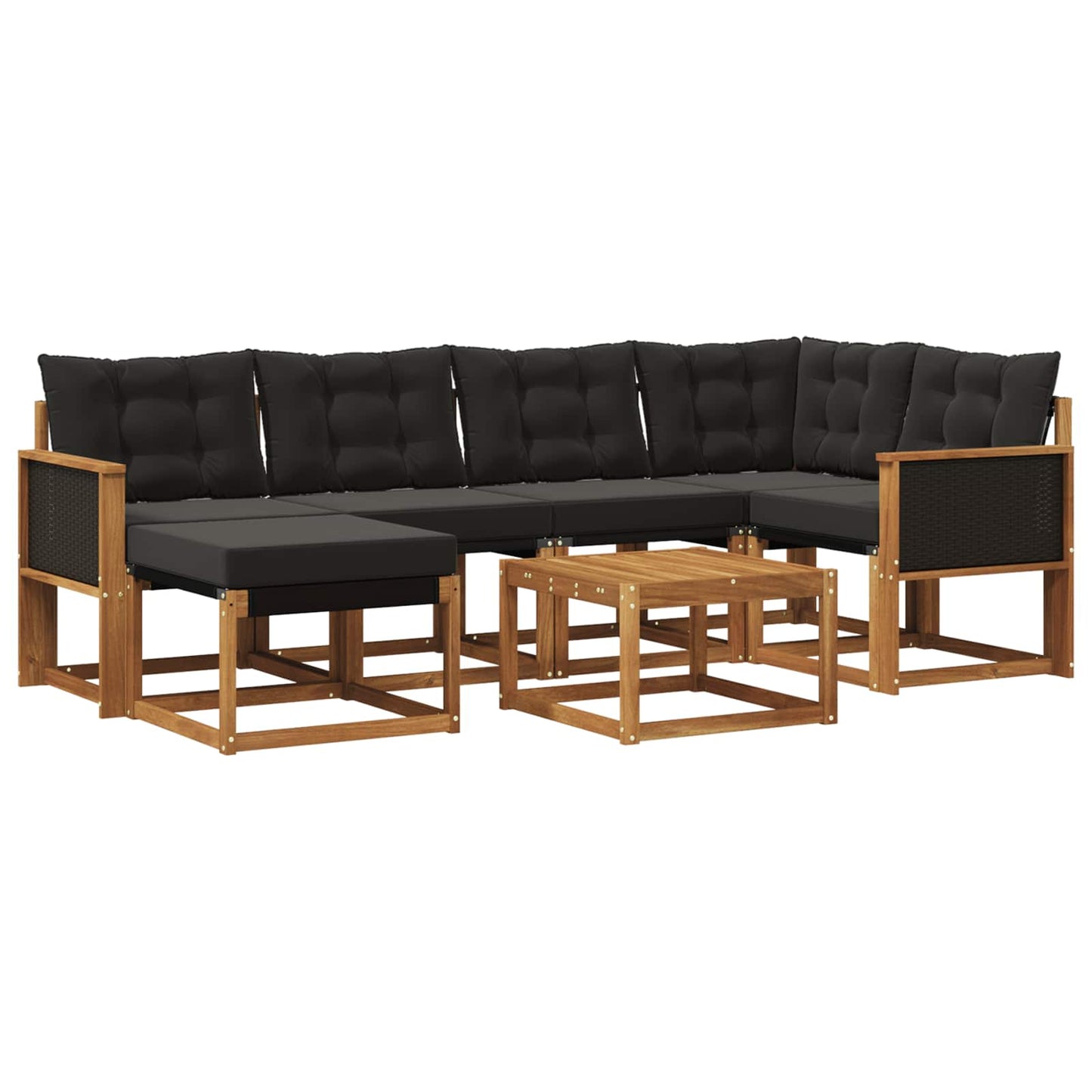 Set di divani da esterno con cuscino 7 pcs Naturale e Nero