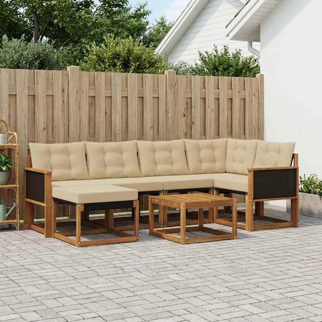 Set di divani da esterno con cuscino 7 pcs Naturale e Beige