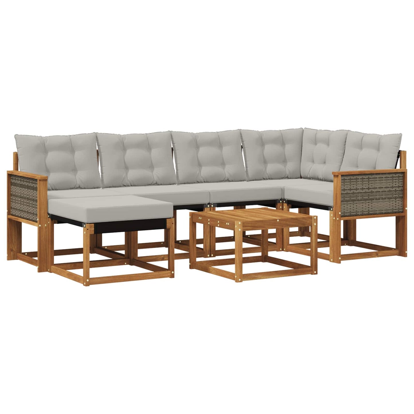 Set di divani da esterno 7 pcs Naturale e Grigio Chiaro