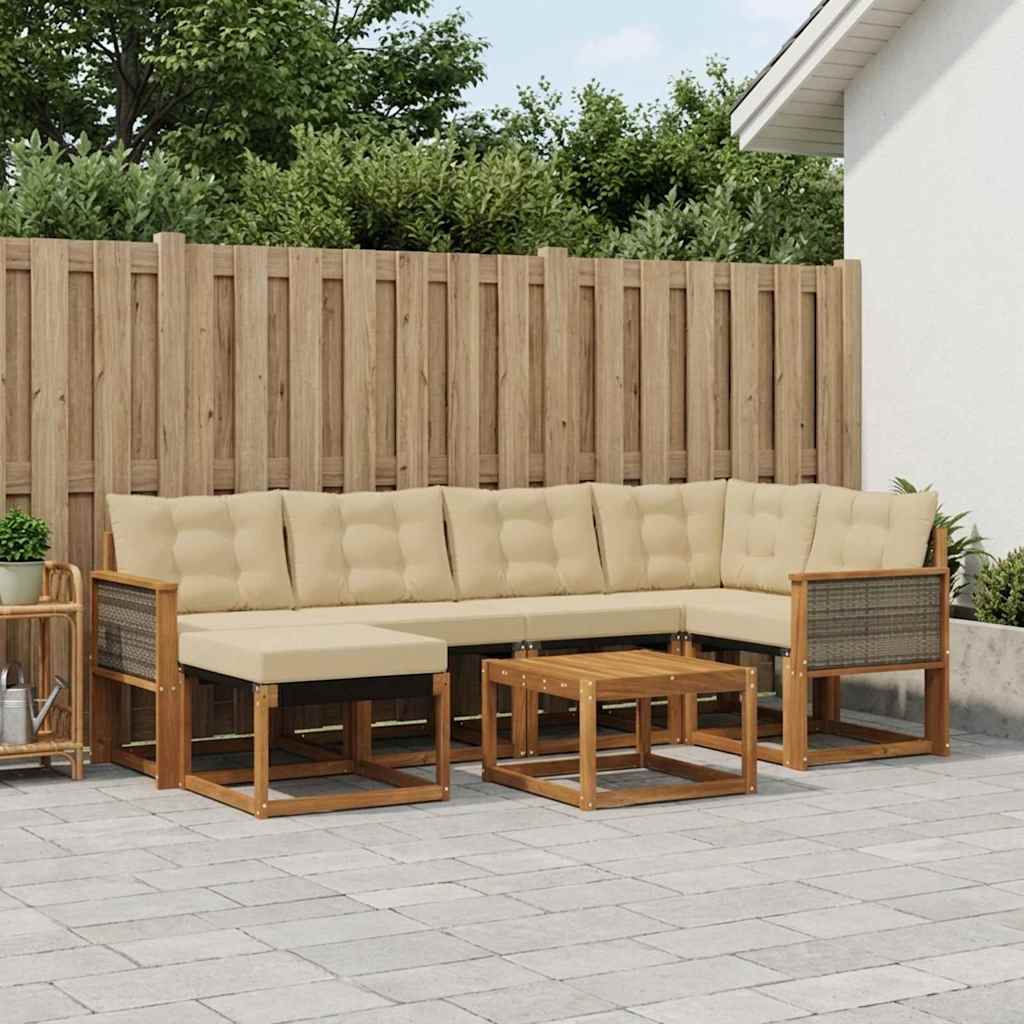 Set di divani da esterno con cuscino 7 pcs Naturale e Beige
