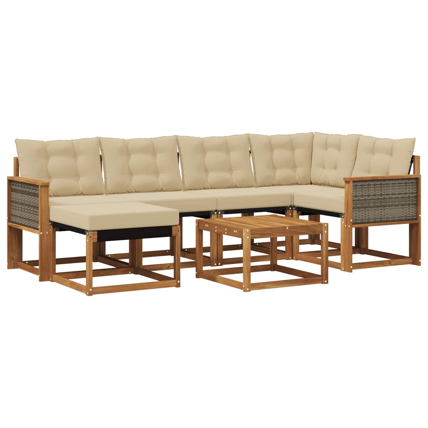Set di divani da esterno con cuscino 7 pcs Naturale e Beige