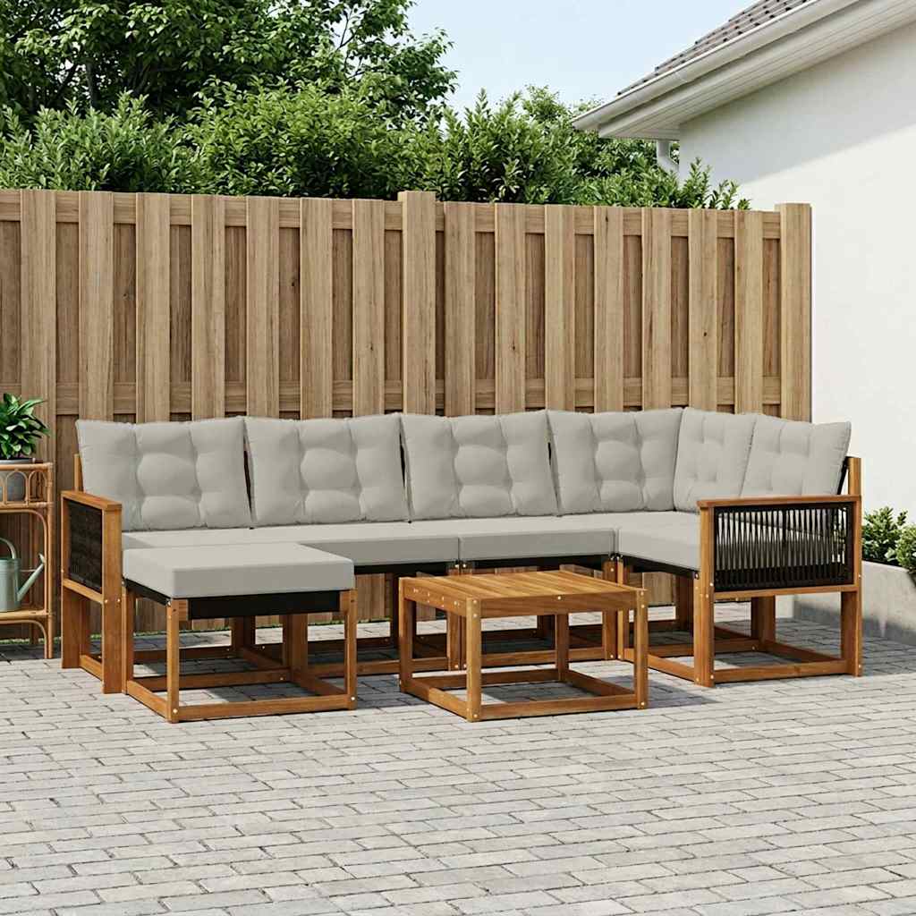 Set di divani da esterno 7 pcs Naturale e Grigio Chiaro