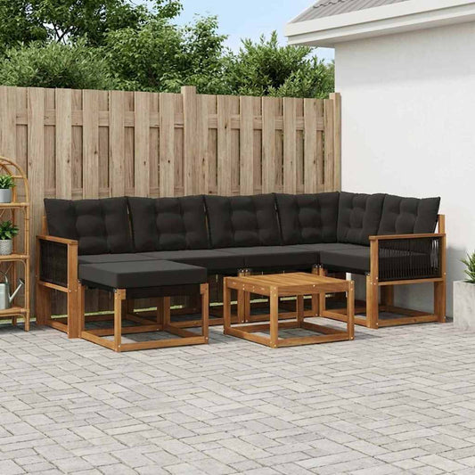 Set di divani da esterno con cuscino 7 pcs Naturale e Nero