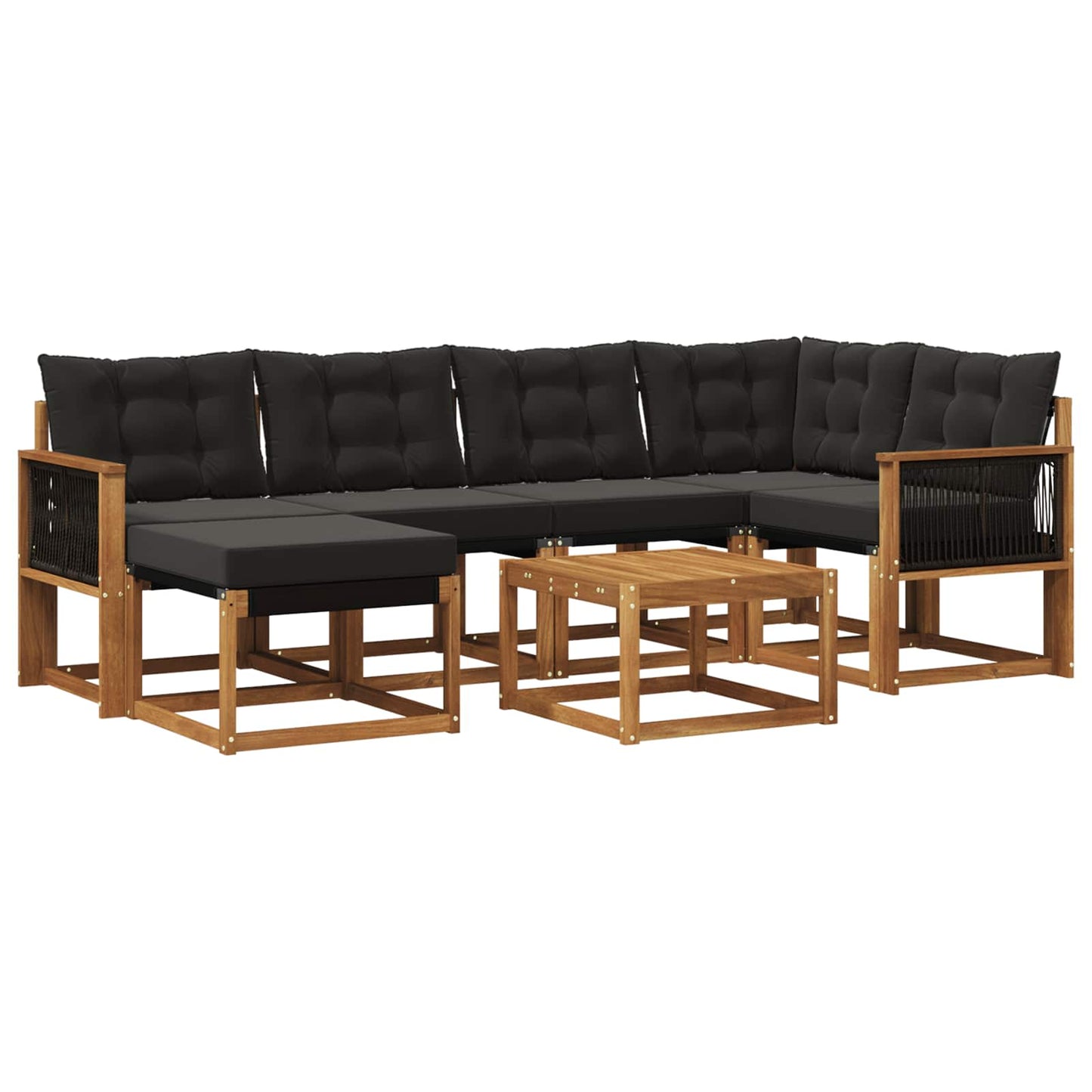 Set di divani da esterno con cuscino 7 pcs Naturale e Nero
