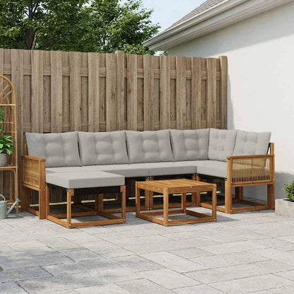 Set di divani da esterno 7 pcs Naturale e Grigio Chiaro