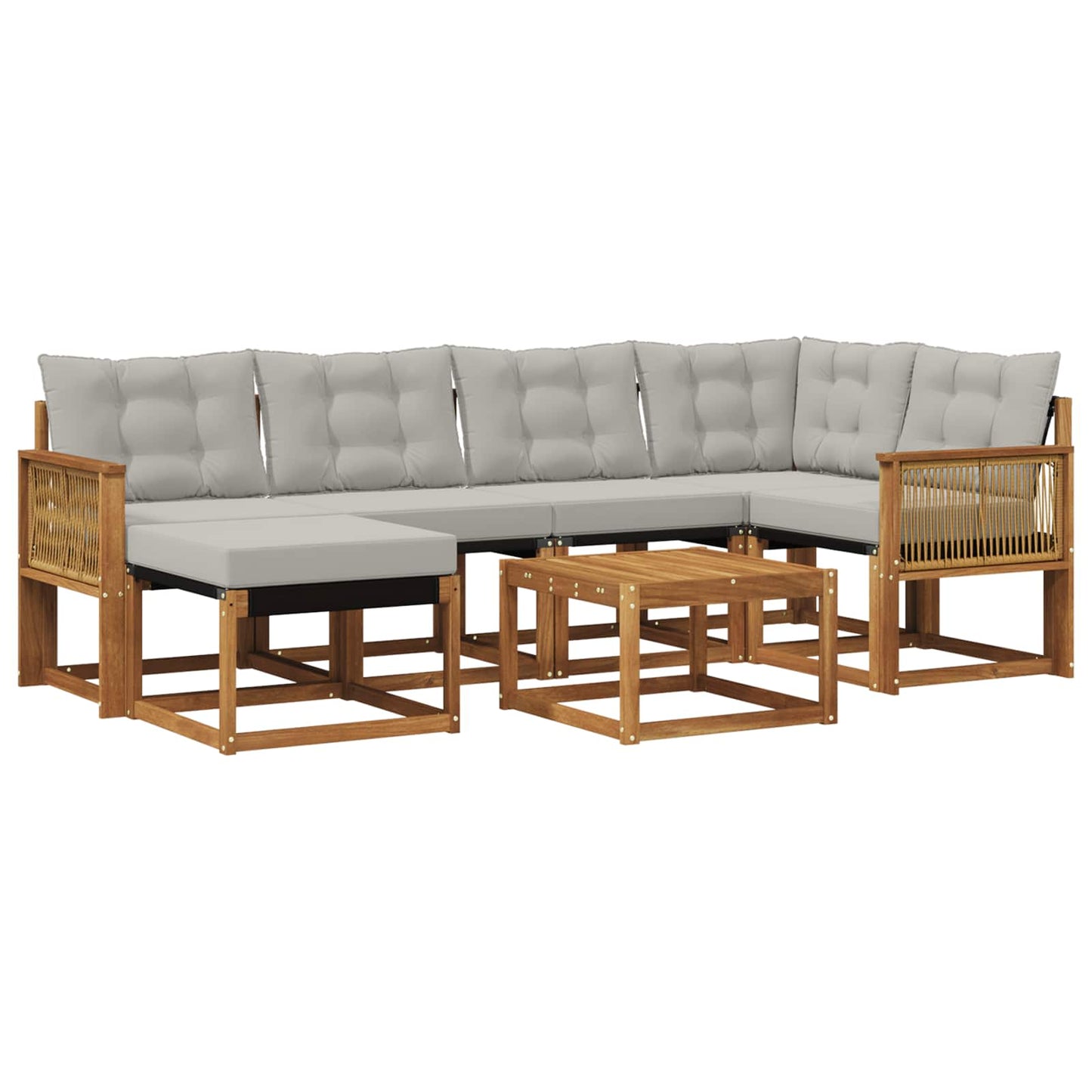 Set di divani da esterno 7 pcs Naturale e Grigio Chiaro