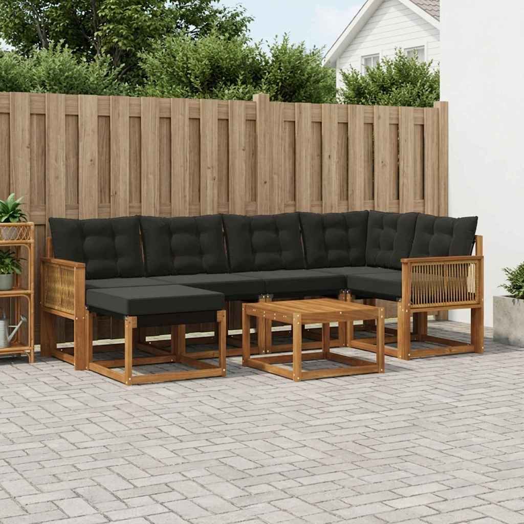 Set di divani da esterno con cuscino 7 pcs Naturale e Nero