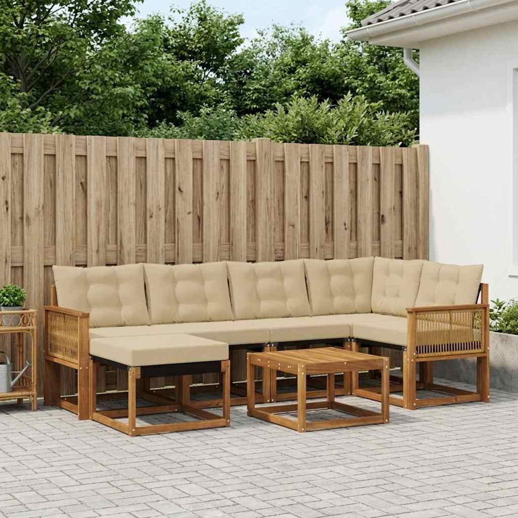 Set di divani da esterno con cuscino 7 pcs Naturale e Beige