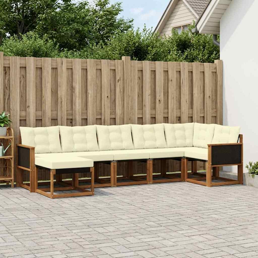 Set di divani da esterno con cuscino 7 pcs Naturale e Crema