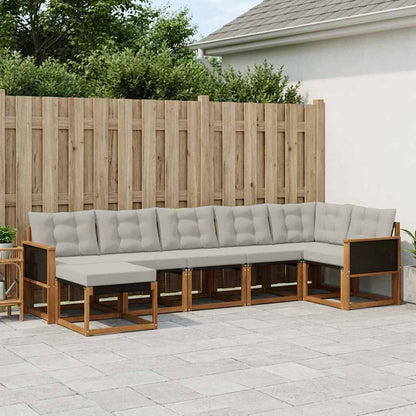 Set di divani da esterno 7 pcs Naturale e Grigio Chiaro