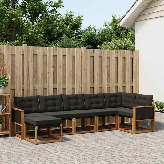 Set di divani da esterno con cuscino 7 pcs Naturale e Nero