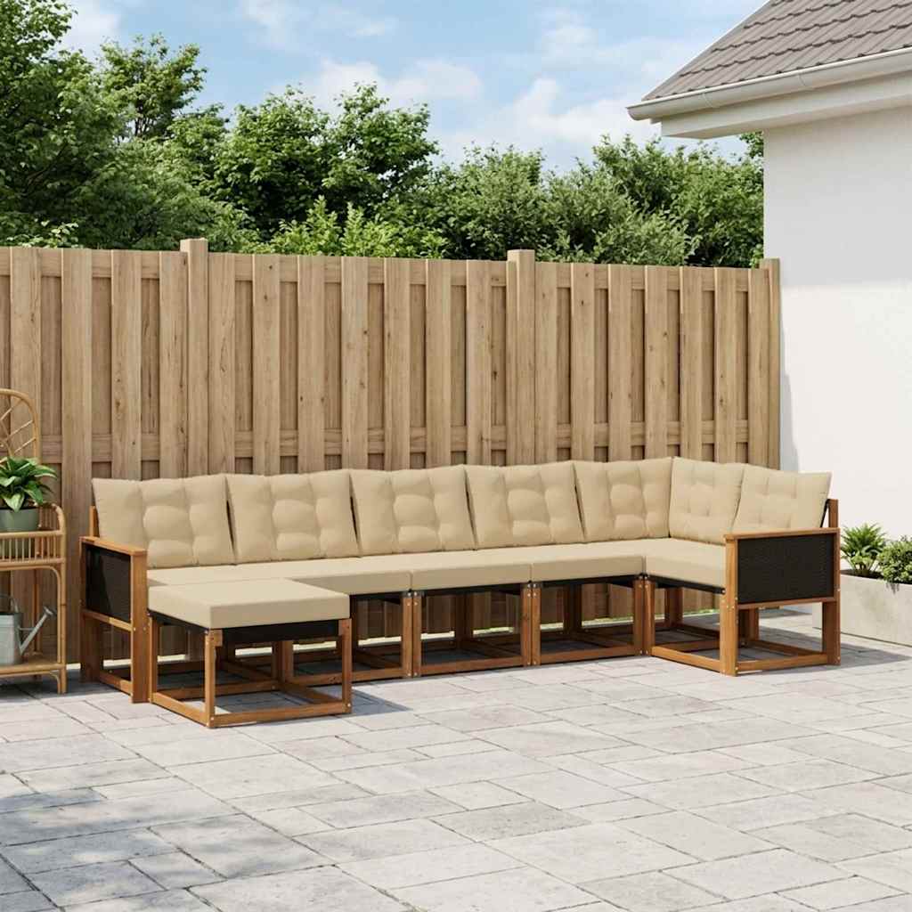 Set di divani da esterno con cuscino 7 pcs Naturale e Beige