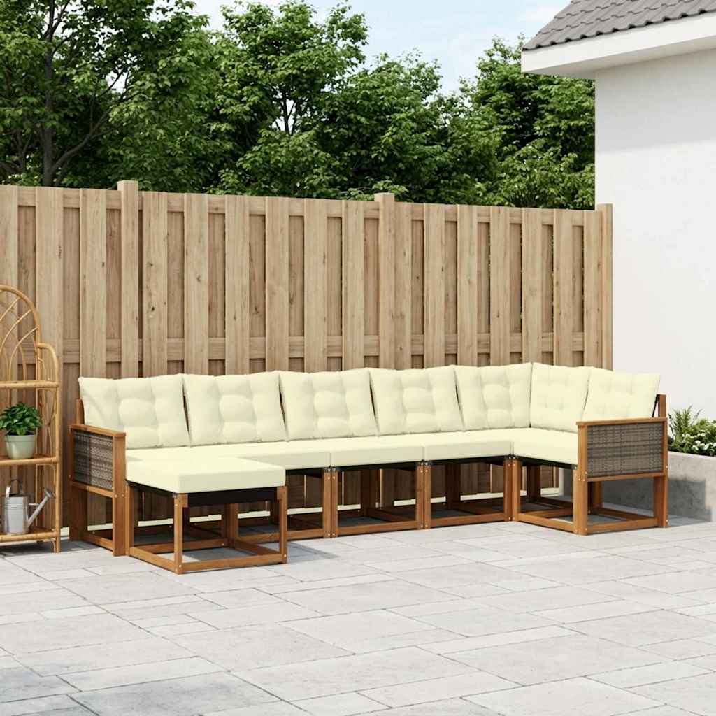 Set di divani da esterno con cuscino 7 pcs Naturale e Crema