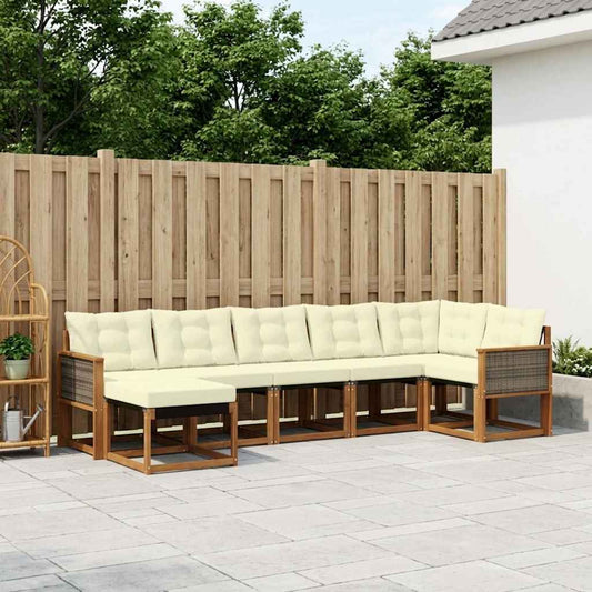 Set di divani da esterno con cuscino 7 pcs Naturale e Crema