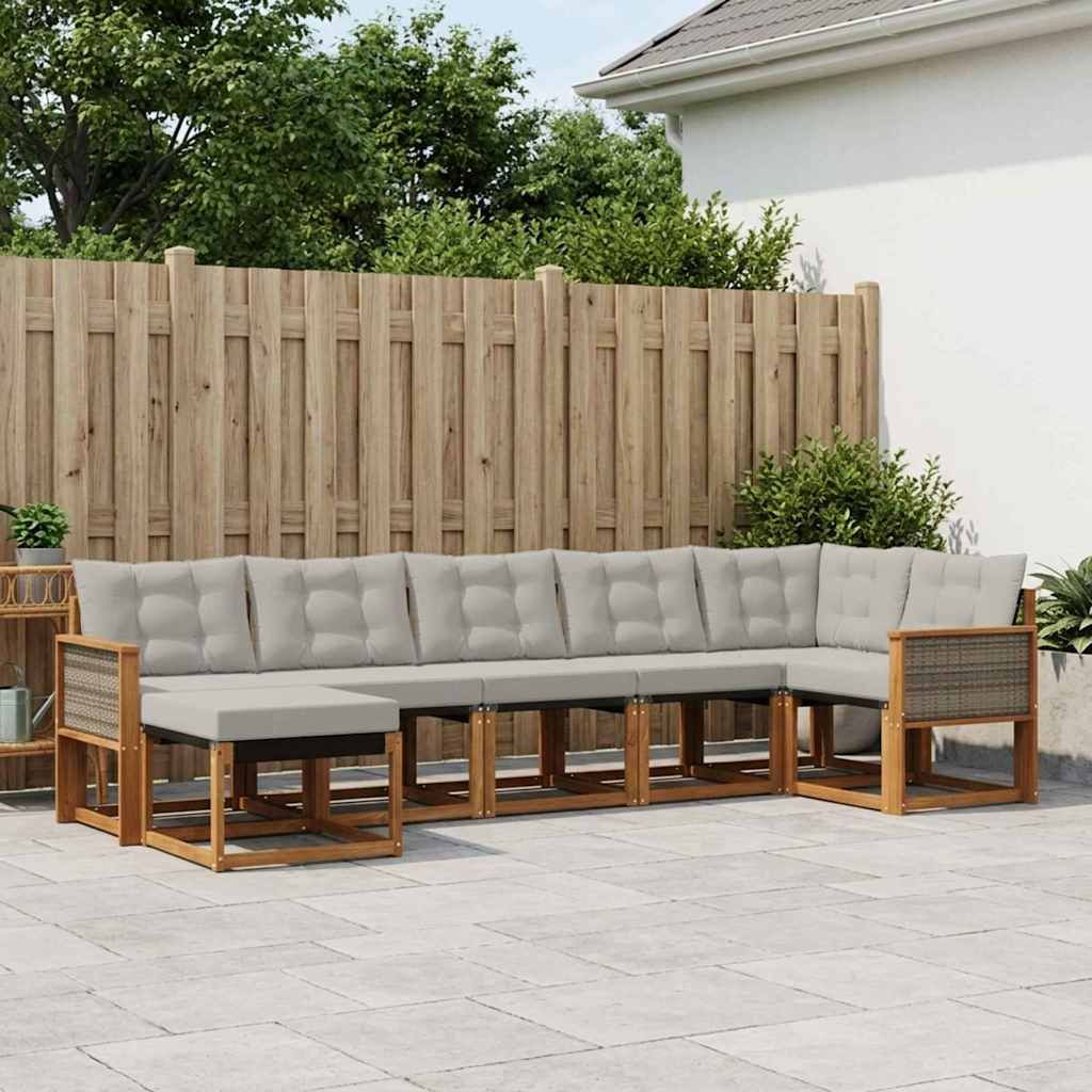 Set di divani da esterno 7 pcs Naturale e Grigio Chiaro