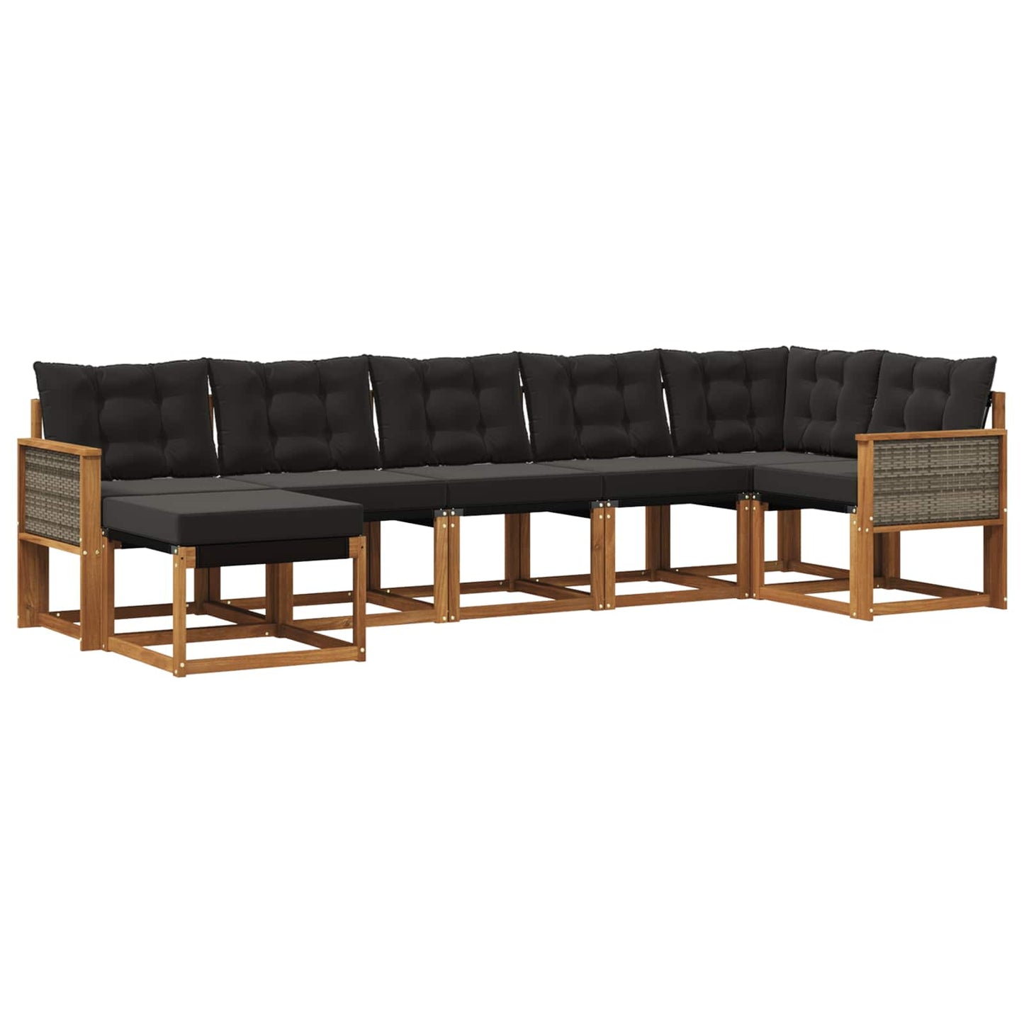 Set di divani da esterno con cuscino 7 pcs Naturale e Nero