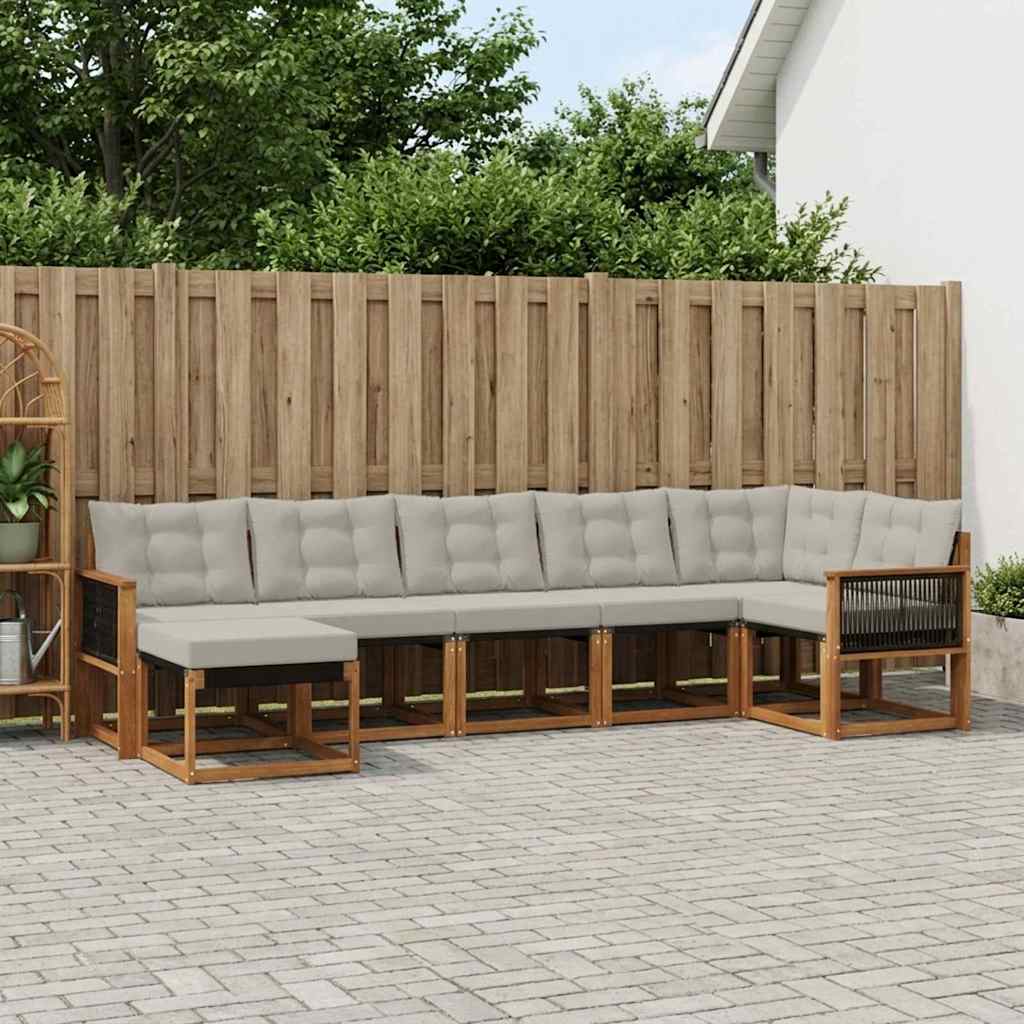 Set di divani da esterno 7 pcs Naturale e Grigio Chiaro