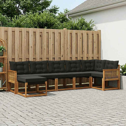 Set di divani da esterno con cuscino 7 pcs Naturale e Nero
