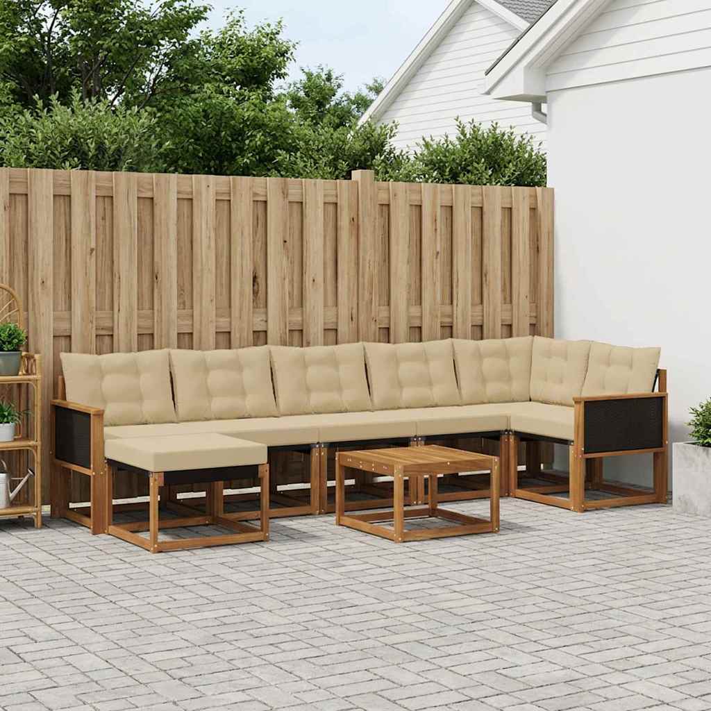 Set di divani da esterno con cuscino 8 pcs Naturale e Beige