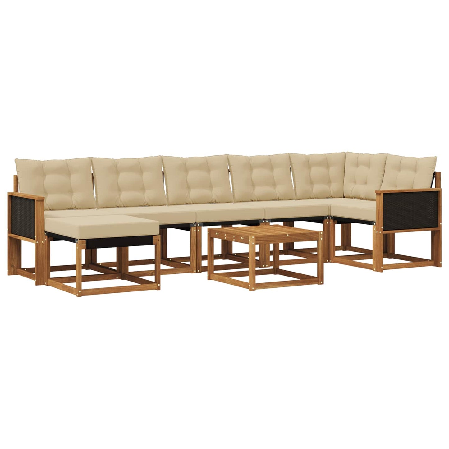 Set di divani da esterno con cuscino 8 pcs Naturale e Beige