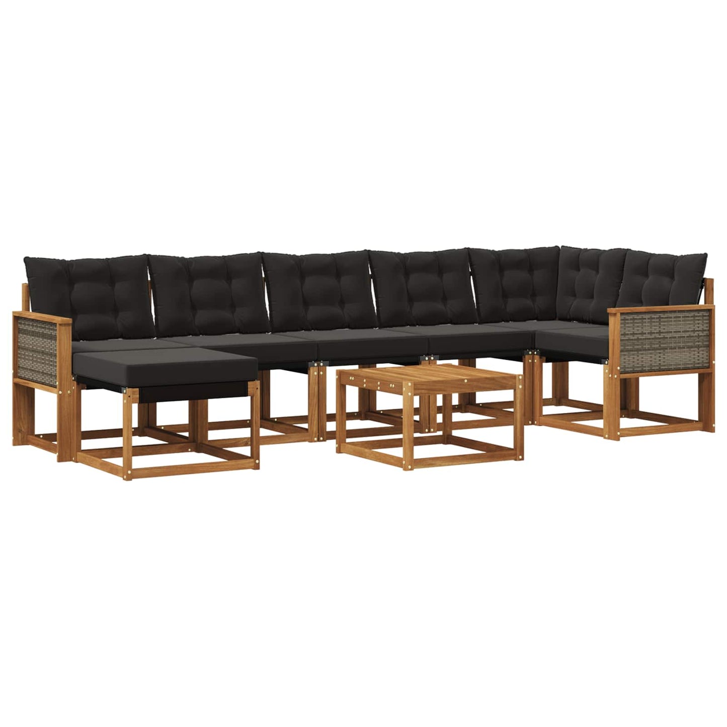 Set di divani da esterno con cuscino 8 pcs Naturale e Nero