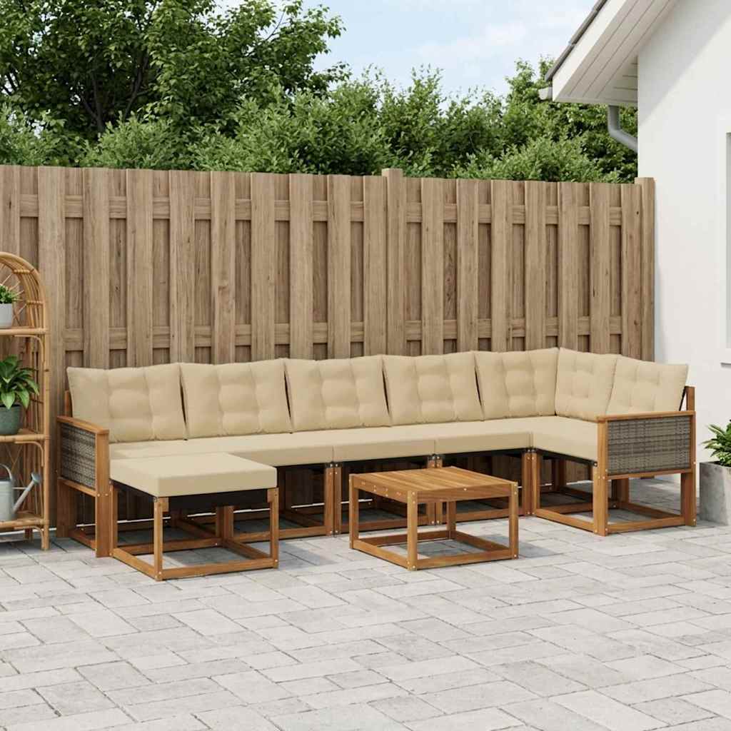 Set di divani da esterno con cuscino 8 pcs Naturale e Beige