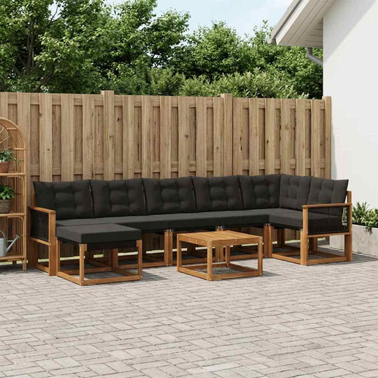 Set di divani da esterno con cuscino 8 pcs Naturale e Nero