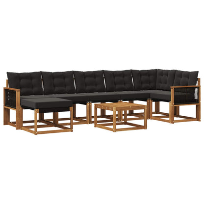 Set di divani da esterno con cuscino 8 pcs Naturale e Nero