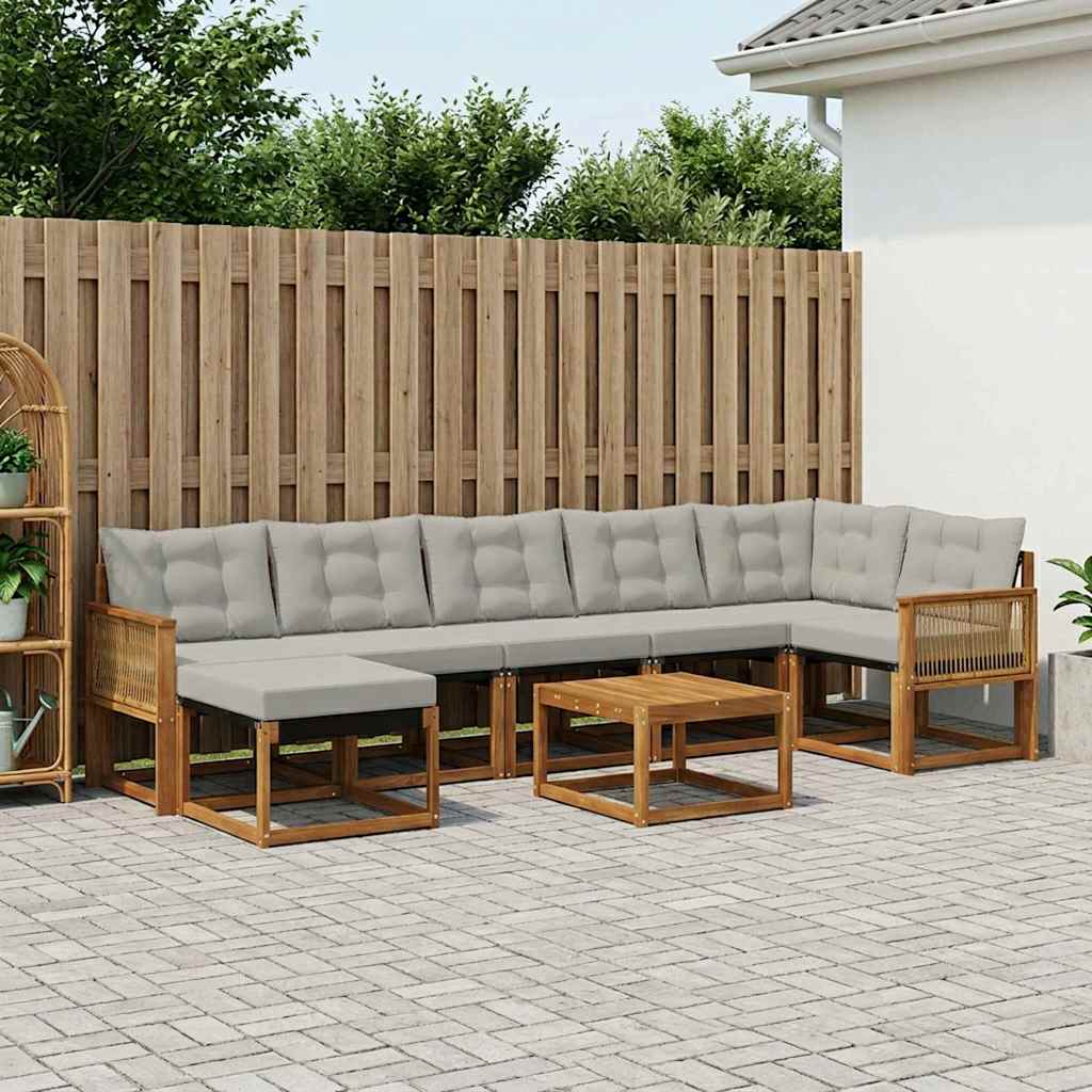 Set di divani da esterno 8 pcs Naturale e Grigio Chiaro