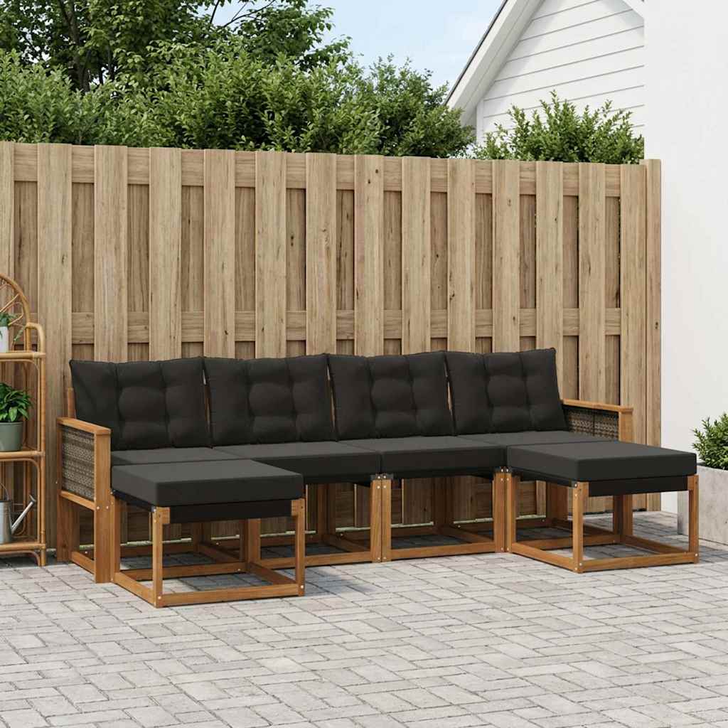 Set di divani da esterno con cuscino 6 pcs Naturale e Nero | homemem39