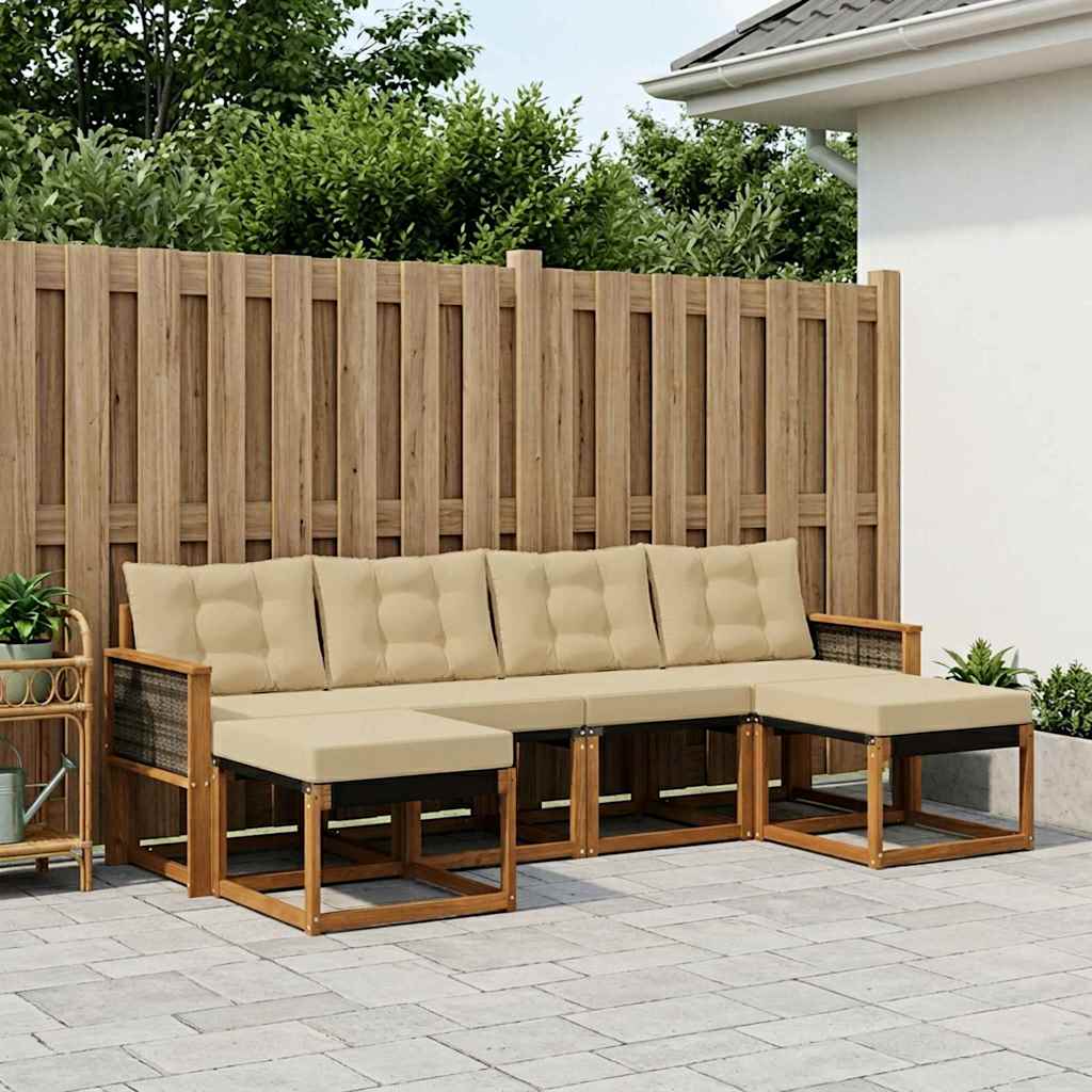 Set di divani da esterno con cuscino 6 pcs Naturale e Beige | homemem39