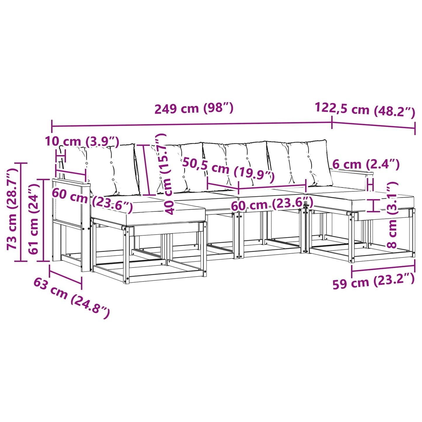 Set di divani da esterno con cuscino 6 pcs Naturale e Beige | homemem39