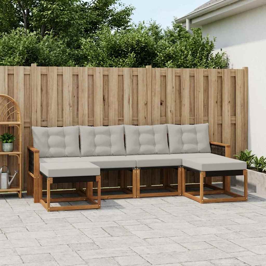 Set di divani da esterno 6 pcs Naturale e Grigio Chiaro