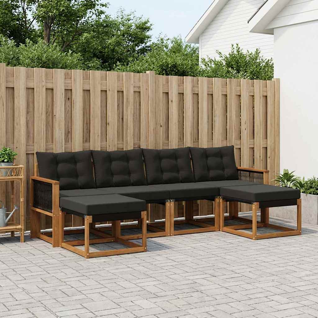 Set di divani da esterno con cuscino 6 pcs Naturale e Nero | homemem39