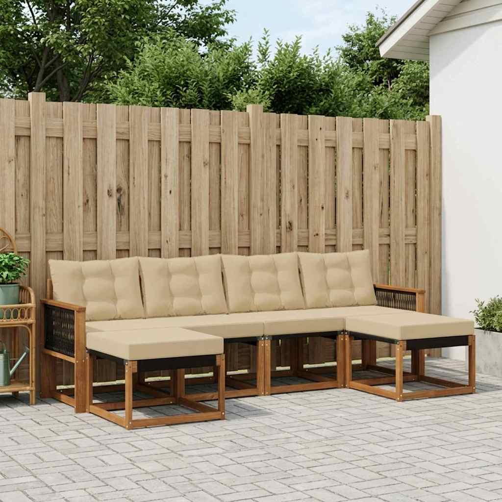 Set di divani da esterno con cuscino 6 pcs Naturale e Beige | homemem39
