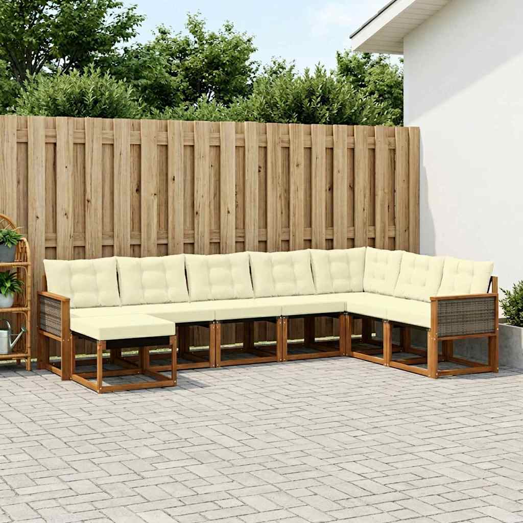 Set di divani da esterno con cuscino 8 pcs Naturale e Crema | homemem39
