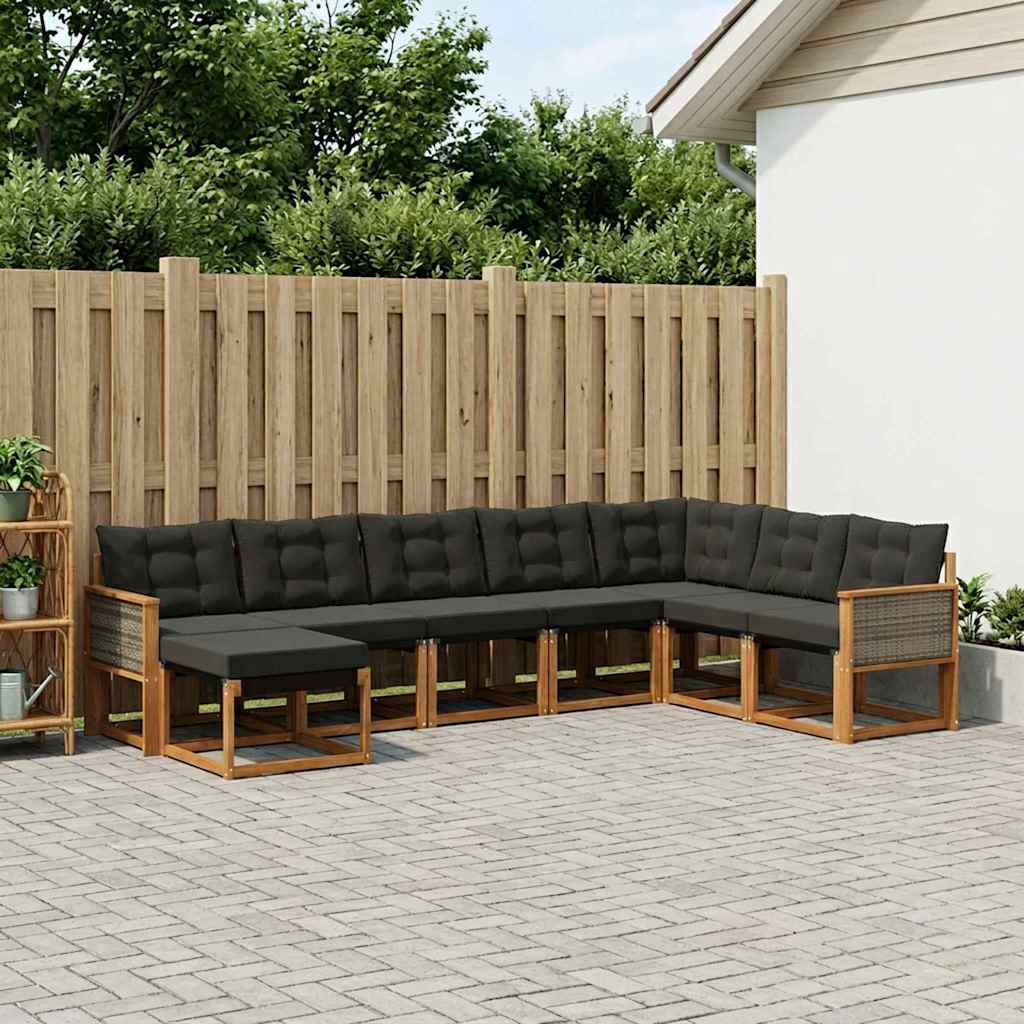 Set di divani da esterno con cuscino 8 pcs Naturale e Nero | homemem39
