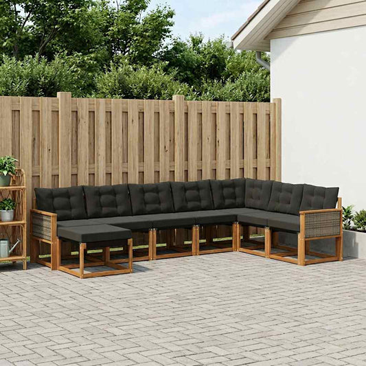 Set di divani da esterno con cuscino 8 pcs Naturale e Nero | homemem39
