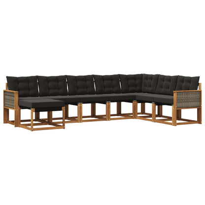 Set di divani da esterno con cuscino 8 pcs Naturale e Nero | homemem39