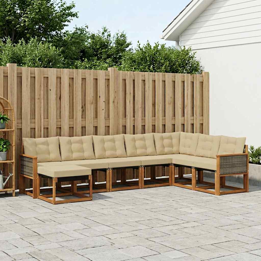 Set di divani da esterno con cuscino 8 pcs Naturale e Beige | homemem39